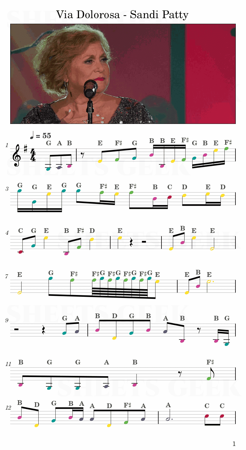 Via Dolorosa - Sandi Patty Easy Sheet Music Free for piano, keyboard, flute, violin, sax, cello page 1