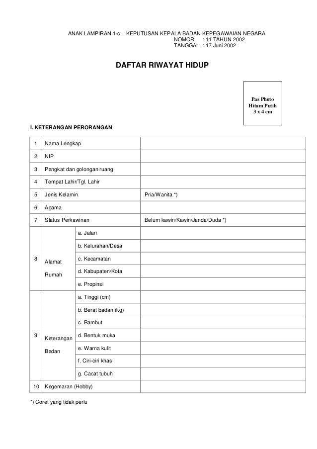 Contoh Daftar Riwayat Hidup Cpns Kabupaten Tanjung Jabung 