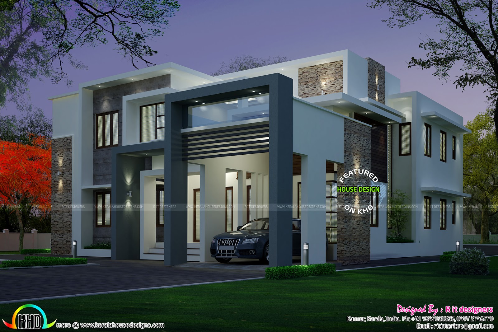 4 bedroom modern  house  night view and day view Kerala  