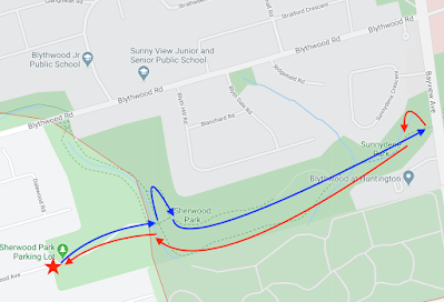 Suggested route for hike in Sherwood Park Off-Leash Paradise