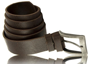 A Dark Brown Leather Belt with Metallic Buckle and Prong