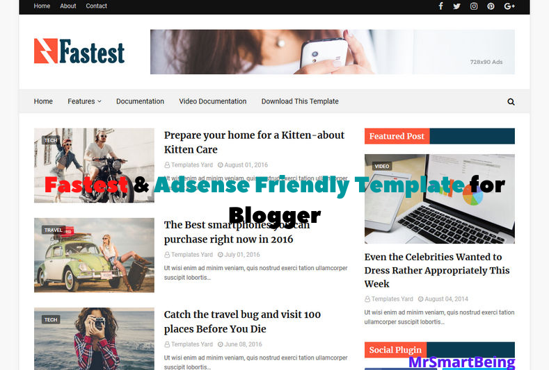 Adsense Responsive blogger template for free | Fastest Template for blogger for free| MrSmart Being