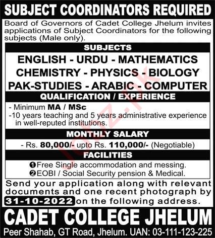 Latest Cadet College Jhelum Education Posts Jhelum 2022