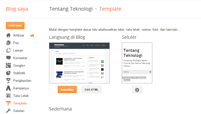 Pilih Template -> Edit HTML