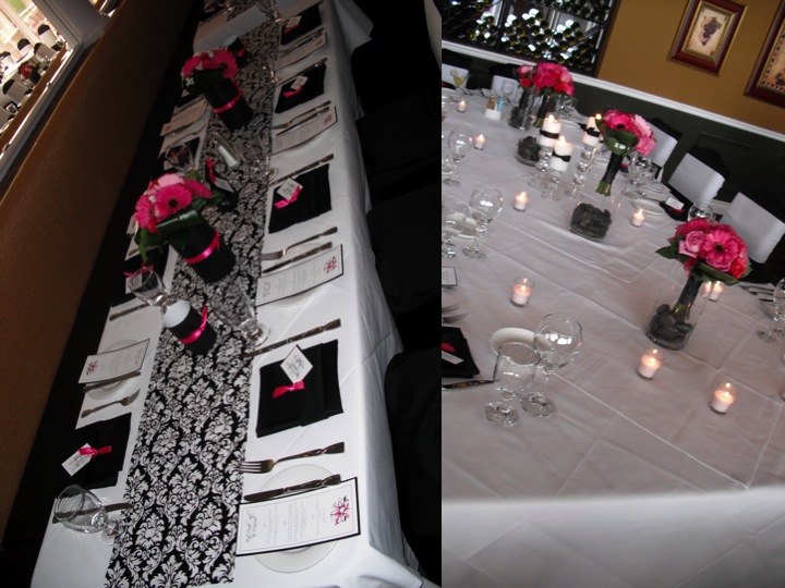 pink and black wedding centerpieces