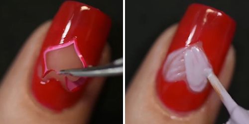 utilizando liquid-palisade para decorar unhas vermelhas