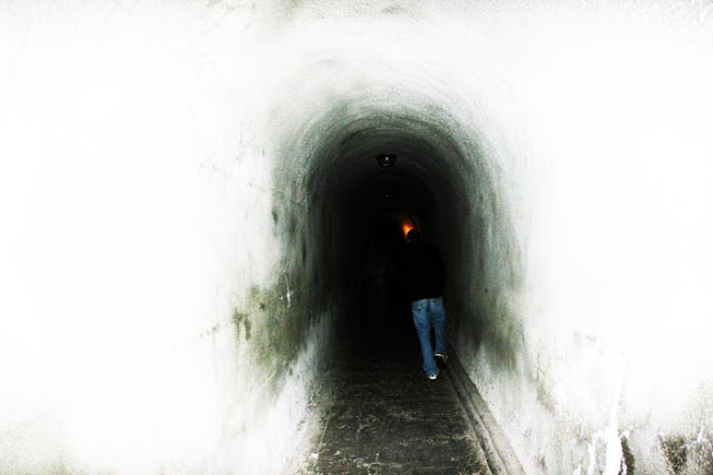 The long and narrow tunnel as you exit the Lehman Caves at Great Basin National Park in Nevada.