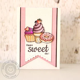Sunny Studio Stamps: Sweet Shoppe & Fishtail Banners Ice Cream, Cupcake & Donut card by Anni Lerche.