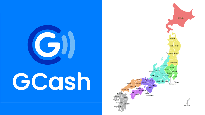 GCash logo and map of Japan