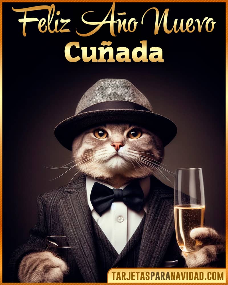 Tarjeta De Feliz Año Nuevo De Gato Gracioso Para Cuñada