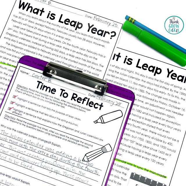 leap year reading passages for upper elementary
