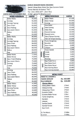 menu dan daftar harga makanan mang engking bandung