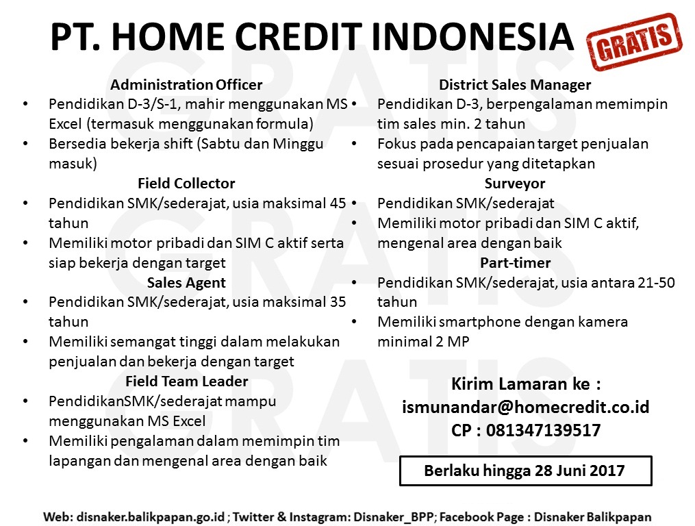 Lowongan Kerja Kota Balikpapan: Lowongan PT. HOME CREDIT INDONESIA