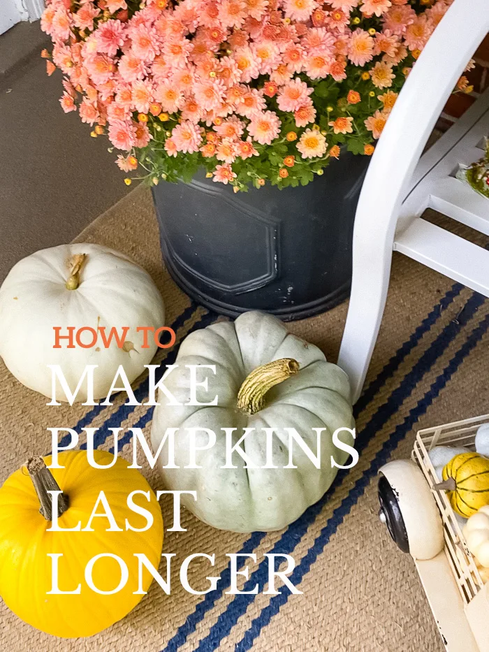 white yellow green pumpkins on fall porch