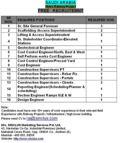 Free job recruitment for KSA