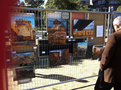 Exhibition of paintings of Pyrmont by Jane Bennett at the 2013 Pyrmont Festival in Pirrama Park