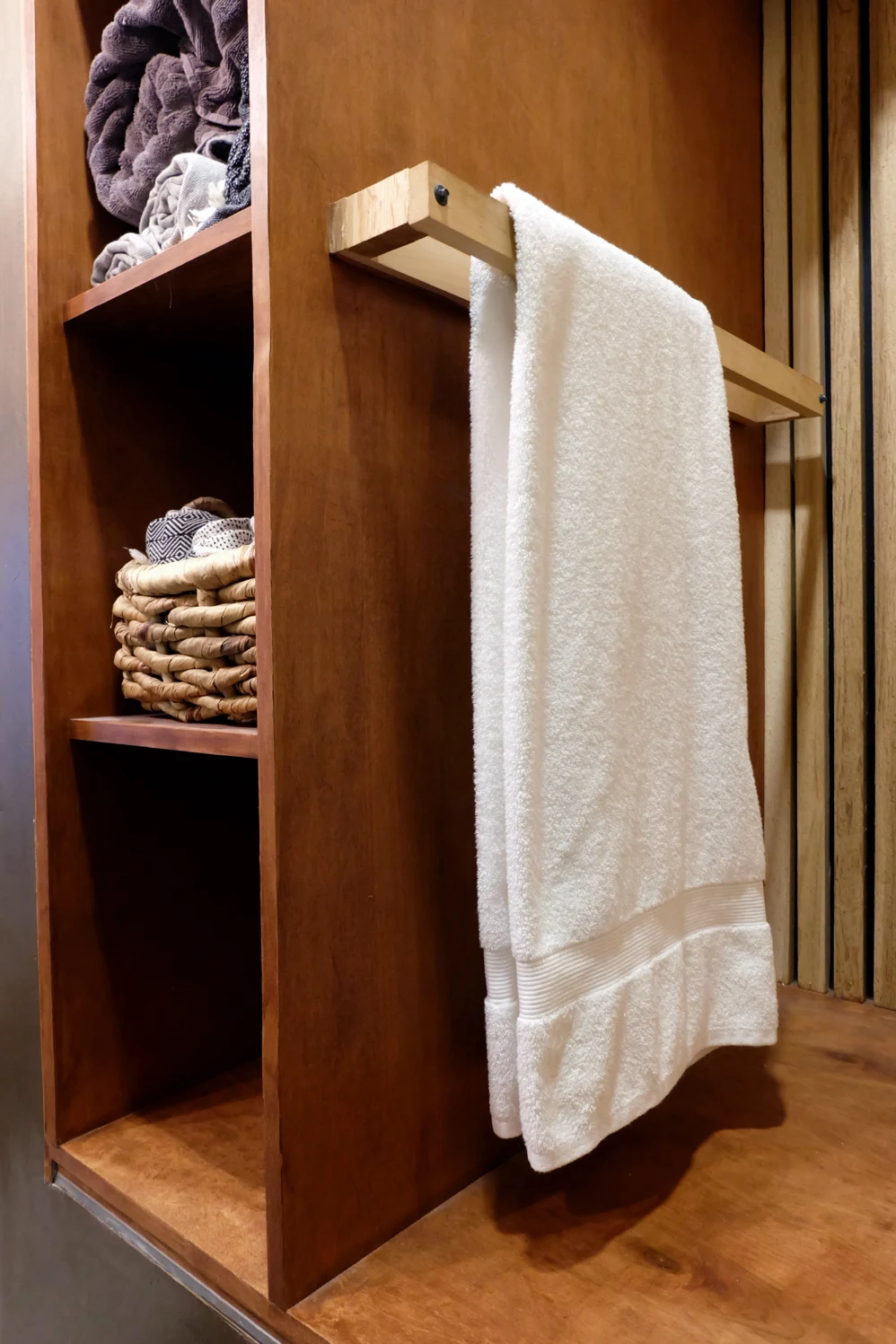 finished shelves and towel bar