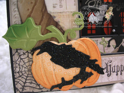 Happy halloween side step card detail crow and pumpkin