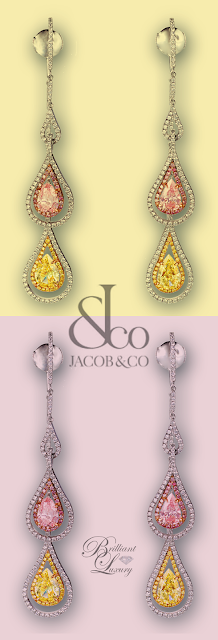 ♦Jacob & Co. two strand pink and yellow diamond earrings #jacobandco #jewelry #brilliantluxury