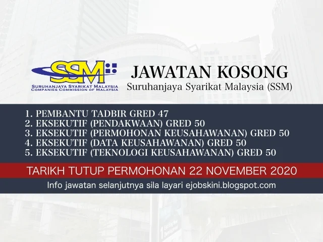 Jawatan Kosong Suruhanjaya Syarikat Malaysia (SSM) November 2020