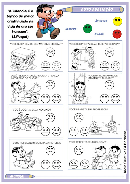 Ficha de Auto Avaliação do Aluno Ilustrada