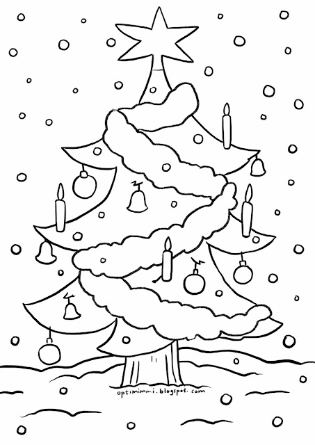A coloring page of the Christmas tree / Värityskuva joulukuusesta