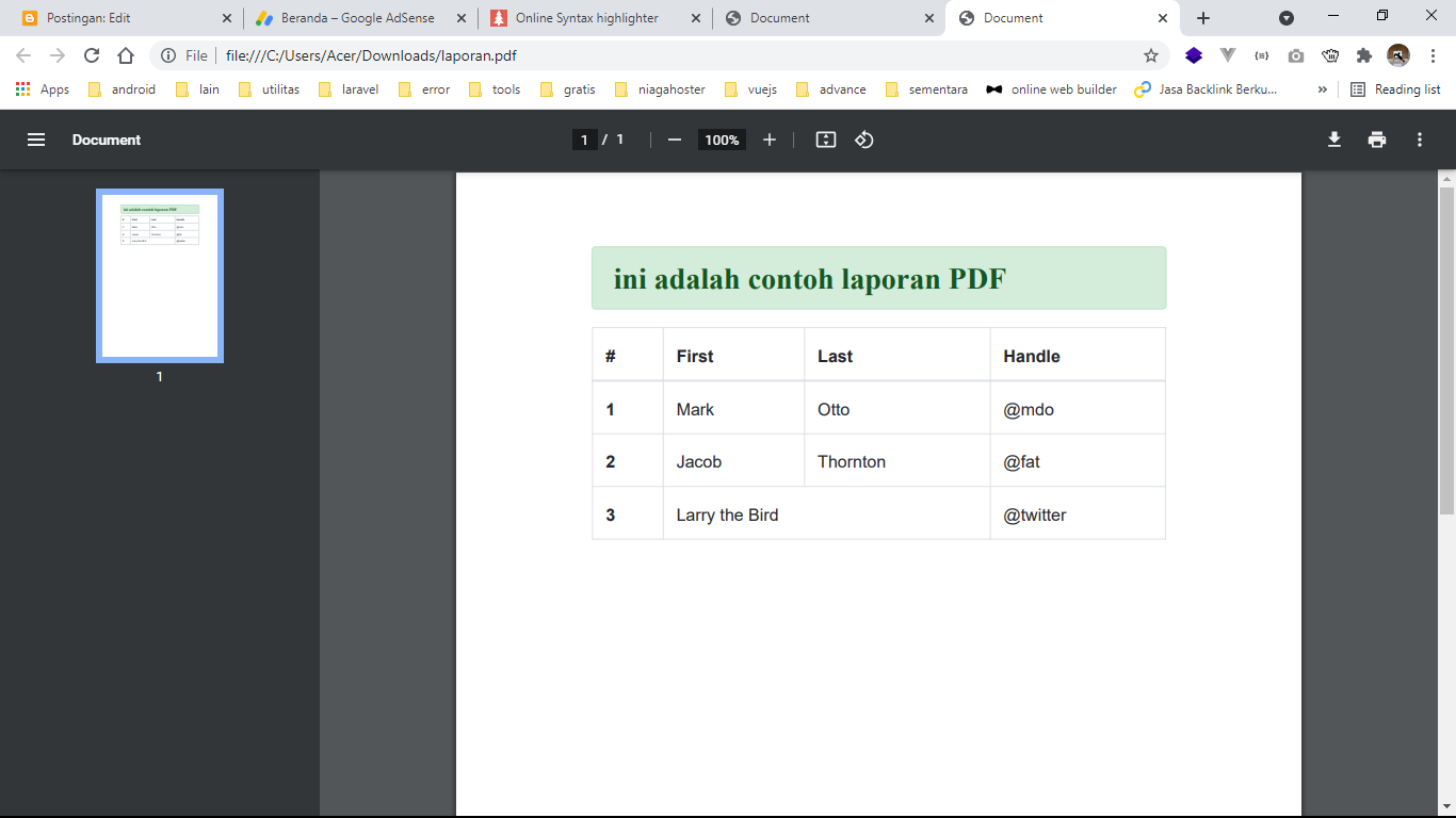 membuat laporan pdf di laravel