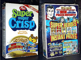 Super Sugar Crisp cereal box promoting Post Super Heroes mini comics