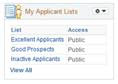 My Applicant Lists pagelet 