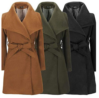 neudas Women Winter Warm Long Sleeve Lapel Wrap High Waist Belt Coat Wool & Blends