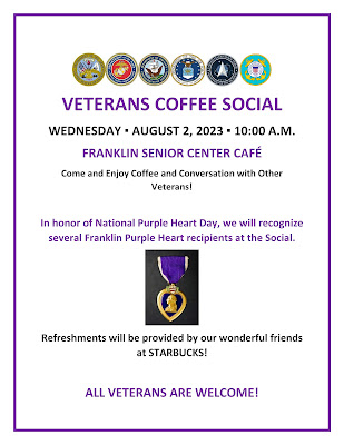 Veterans Coffee Social scheduled for Wednesday - August 2, 2023 - 10 AM
