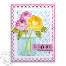 Sunny Studio Stamps: Everything's Rosy Congrats Rose Card (using Vintage Jar Stamps, Frilly Frames Lattice Dies & Flirty Flowers Paper)
