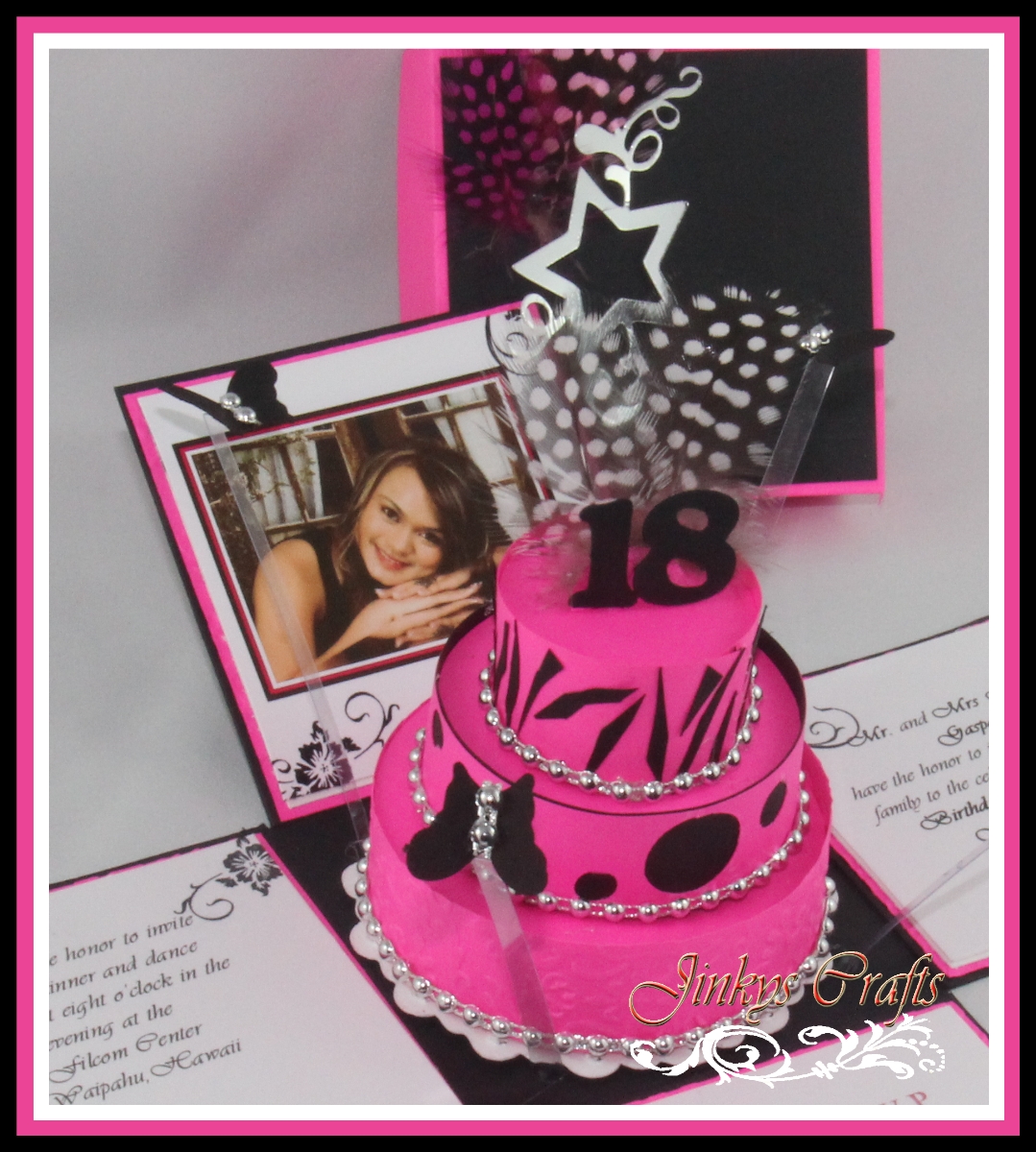 traditional wedding cake decorations 18th Birthday Exploding Box Invitation with 3-Tier Cake