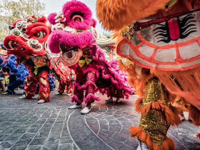 New year greeting Chinese Lion dance