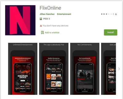 Source: Check Point Research. The Google Play page for the FlixOnline app.