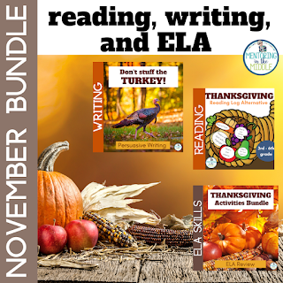 Cover of November product that includes reading, writing, and grammar.