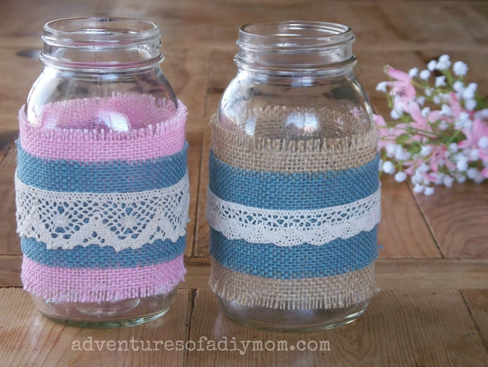 Burlap and Lace Mason Jars