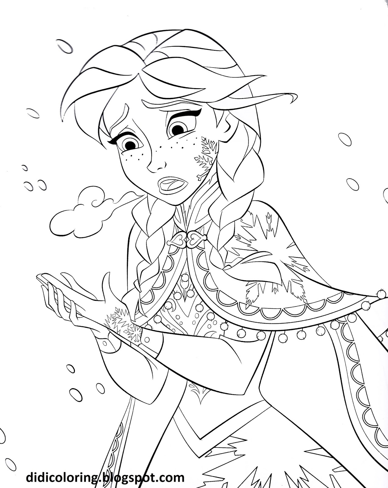 Download Princess Anna Walt Disney characters frozen movie coloring page Free printable Walt Disney characters frozen coloring for kids