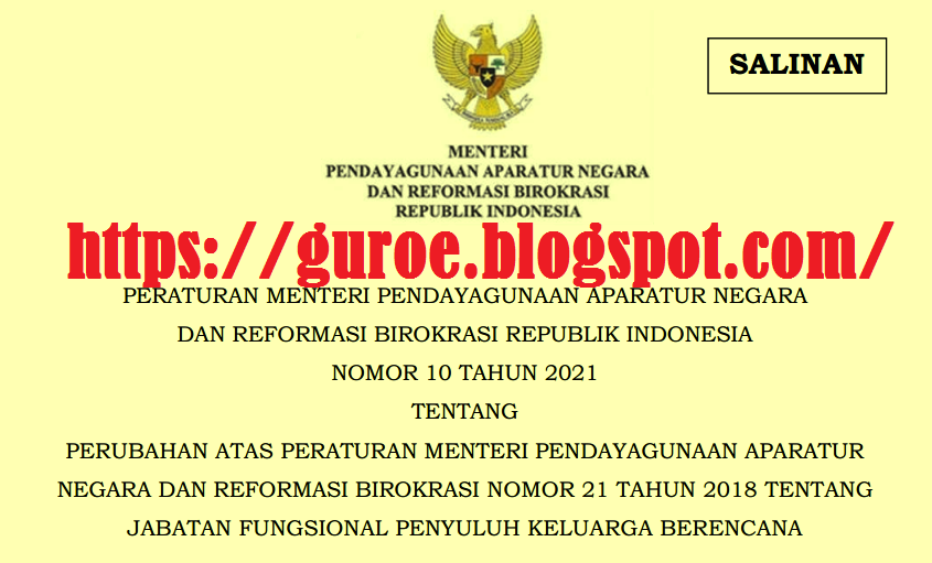 Permenpan Nomor 10 Tahun 2021 tentang Jabatan Fungsional Penyuluh KB Keluarga Berencana