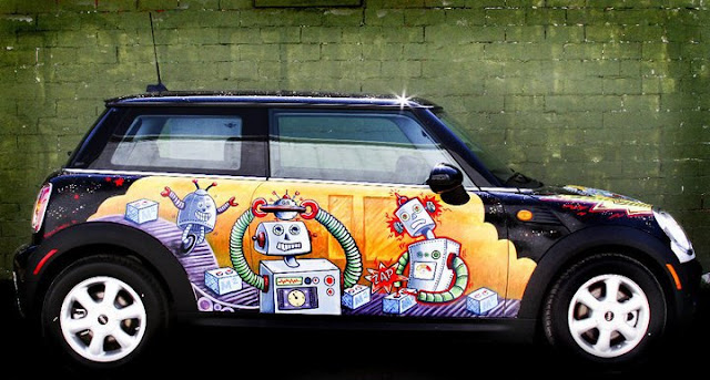 Animated Robots Mini Art Car by Robynn Sanders