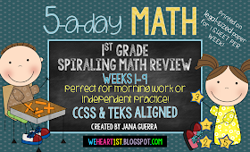 http://www.teacherspayteachers.com/Product/5-a-Day-Math-First-Grade-Weekly-Math-Review-1370733