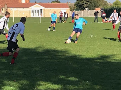 First action picture  from the E C Surfacing Ltd Challenge Cup quarter-final tie between Barnetby United and AFC Queensway on Saturday, October 20, 2018 - picture on Nigel Fisher's Brigg Blog