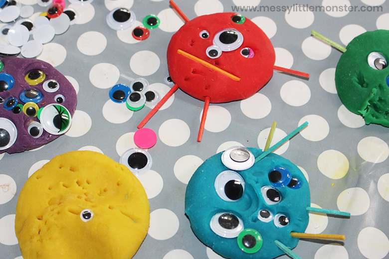 Monster playdough counting activity for toddlers