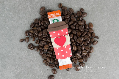 Scrambling for a last minute gift for a coffee lover?  Add some of these adorably wrapped individual coffee packets to a to-go cup along with individual sweeteners and creamers for a quick and easy gift.  The sleeves on the coffee packets were made using the Coffee First Die Set from Fun Stampers Journey.  