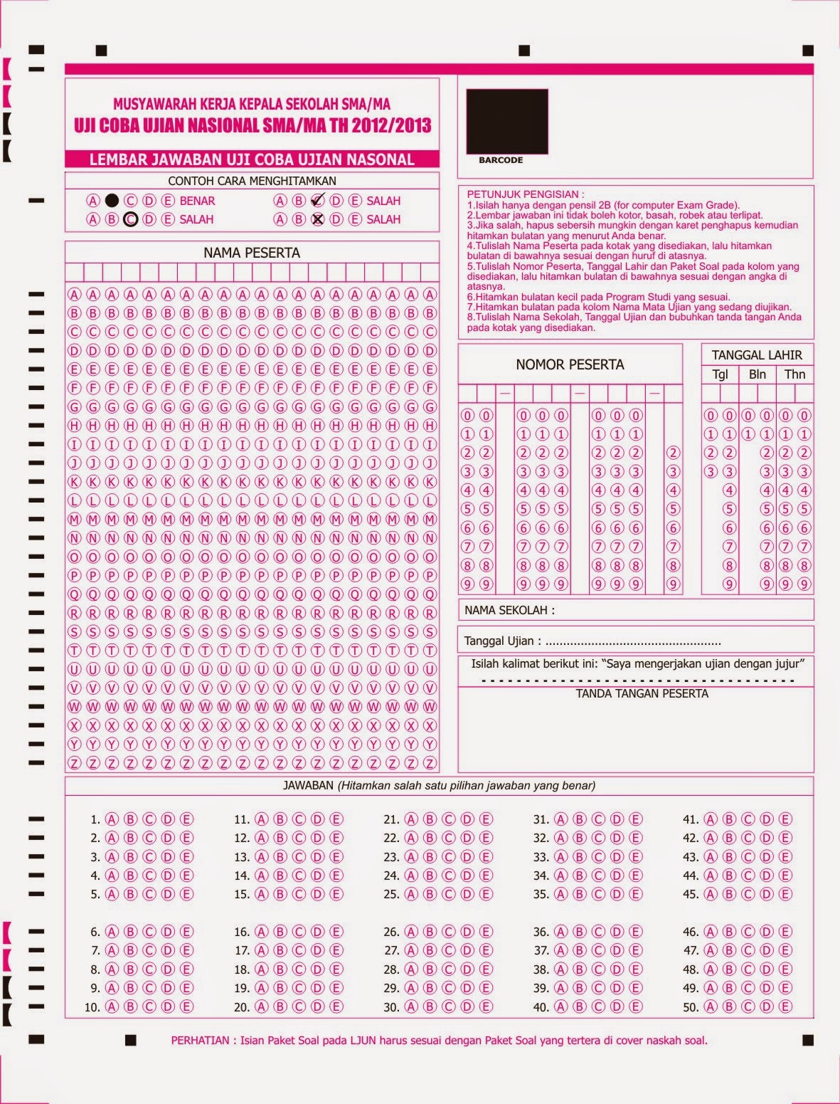 Contoh-contoh LJK SD,SMP,SMA Terbaru - Websiteedukasi