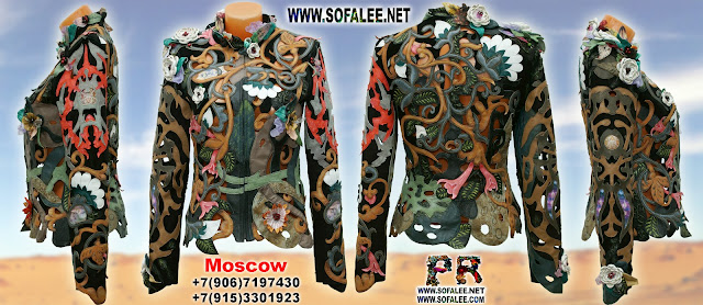 Breathing multi-color leather jacket with flowers