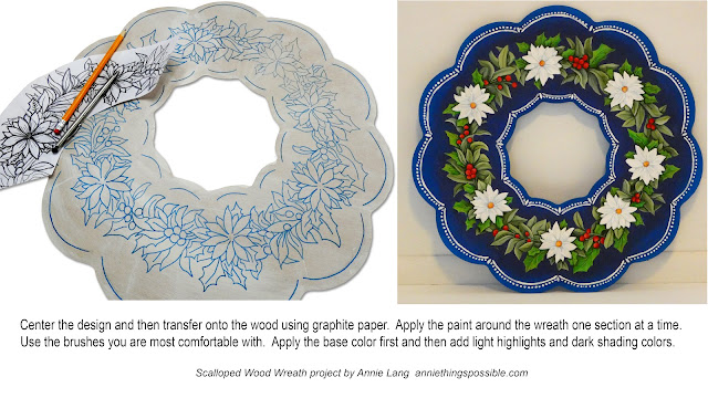 Annie Lang's Scalloped Wood Christmas Wreath DIY painting project pattern and color guide because Annie Things Possible