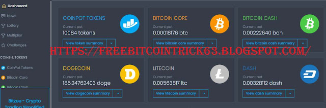 Dashboard of coinpot mircowallet