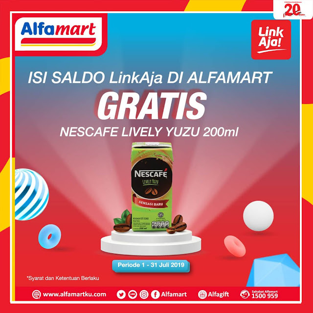 #Alfamidi - #Promo Isi Saldo LINKAJA Gratis Nescafe Lively Yuzu 200ml (s.d 31 Juli 2019)