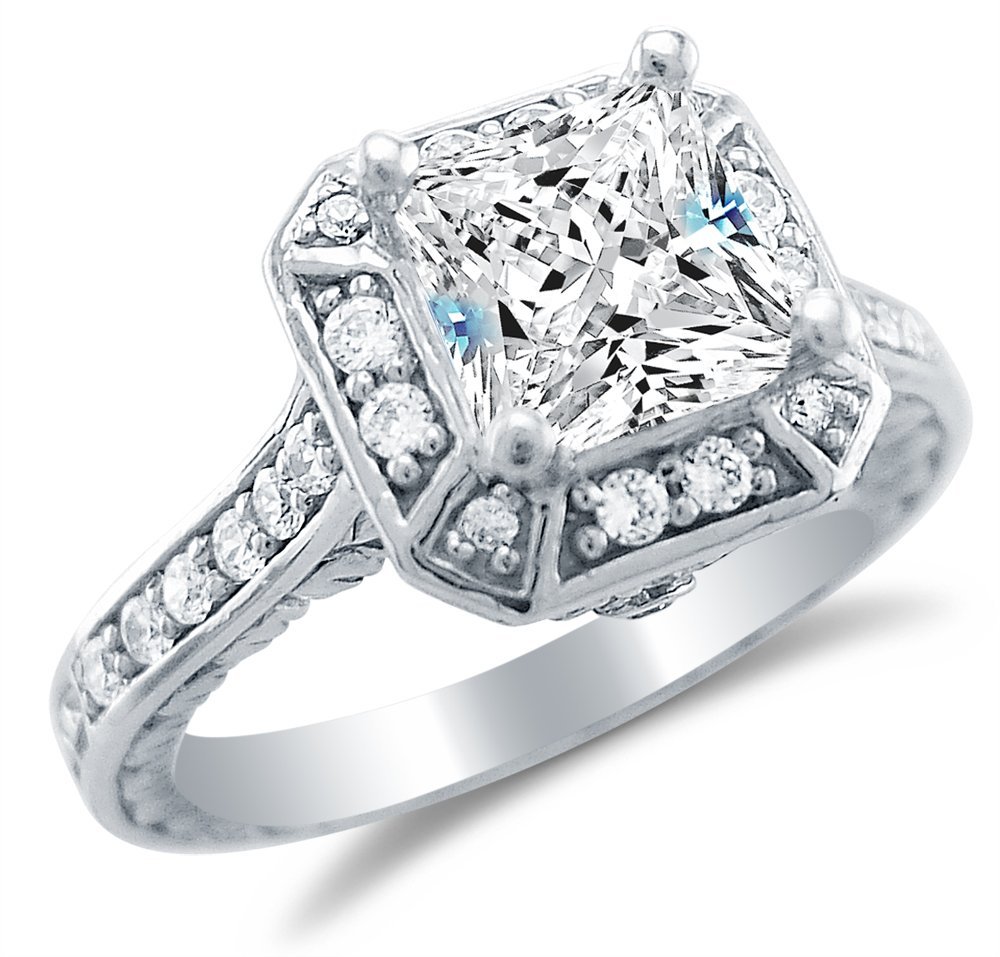 14k White Gold Solitaire Cubic Zirconia Engagement Wedding Ring Design